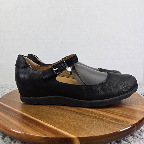 Dansko Marcella Black Leather Mary Jane Mini Wedge Comfort Daily Shoe Womens 39 - Picture 4 of 14